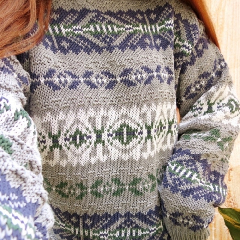 Vintage Gap cozy fair isle oversized chunky knit sweater 🌿